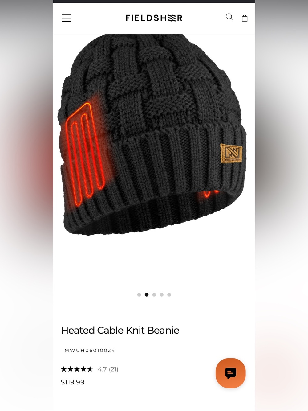 Mobile Warming Heated Beanie - Black/Orange Accent